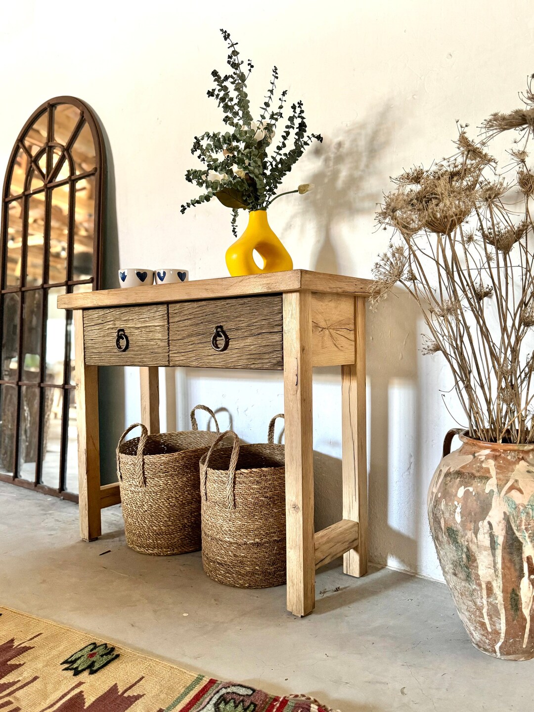 Narrow Console Table With Drawers, Reclaimed Wood Console Table, Rustic ...