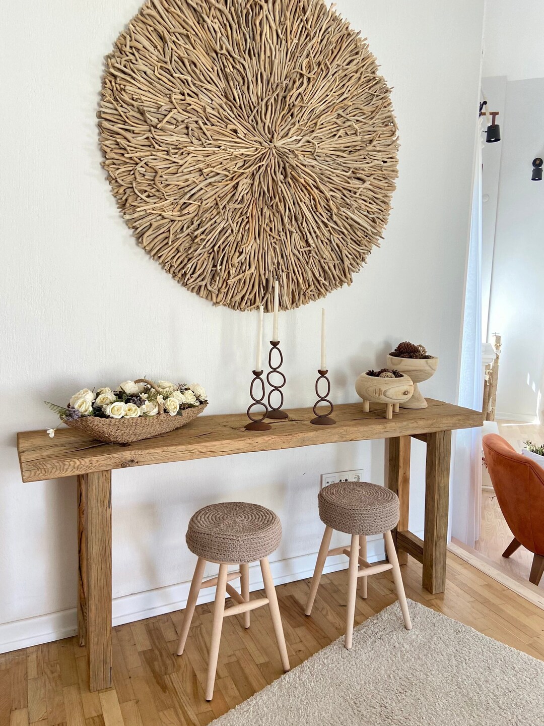 Reclaimed Console Table Rustic Bench Entryway, Rustic Wood Reclaimed
