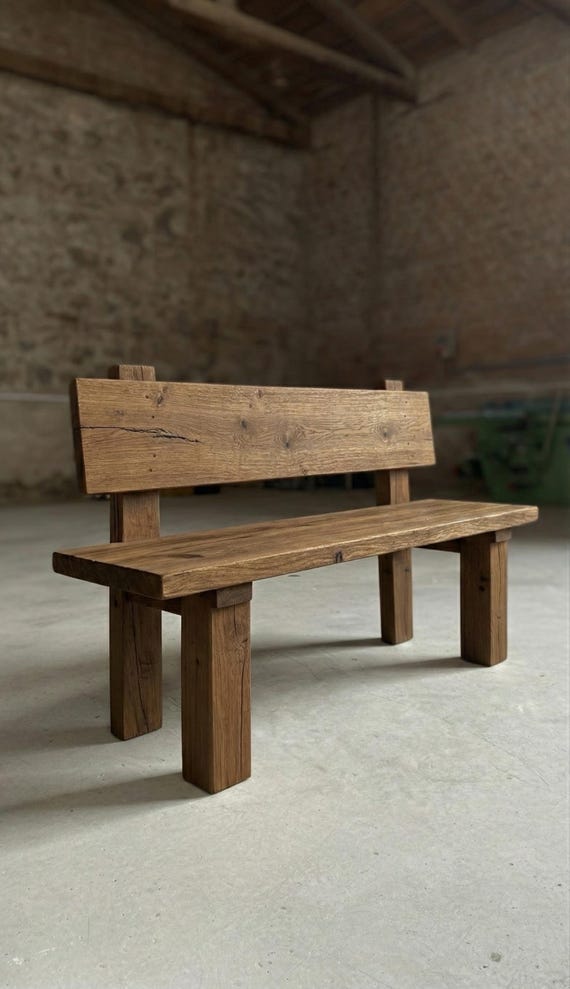 Rustic Oak Bench With Back – Handcrafted Japandi Entryway