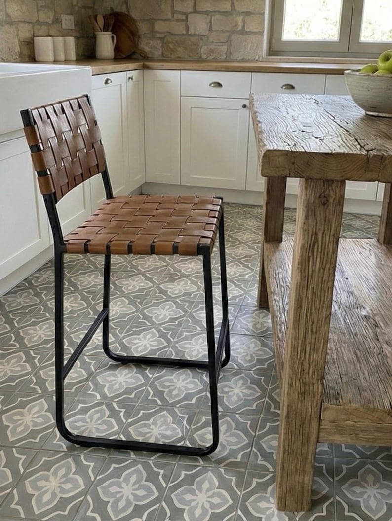 Reclaimed Oak Kitchen Island Table – Rustic Farmhouse Counter Height Table with Storage Shelf image 17