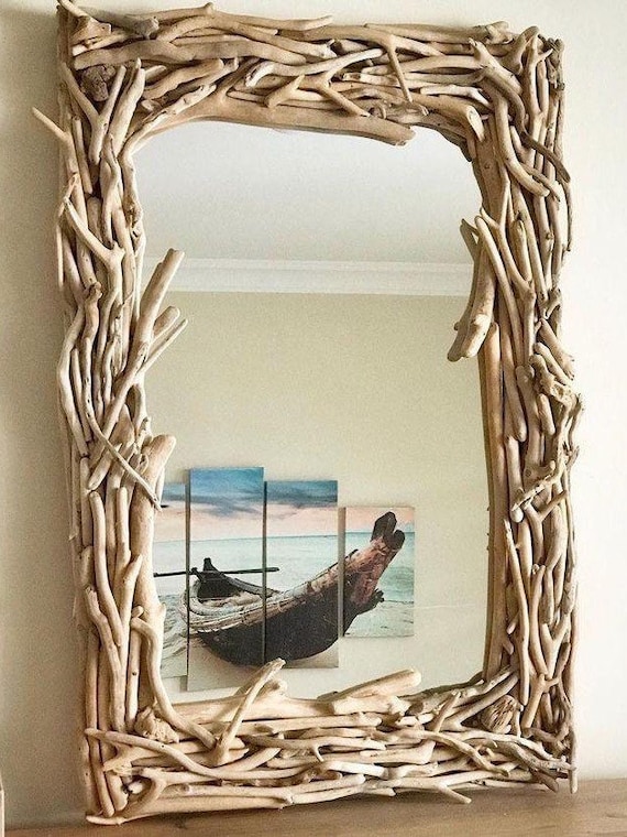 Espejo de madera a la deriva Decoración de pared de baño Espejo de