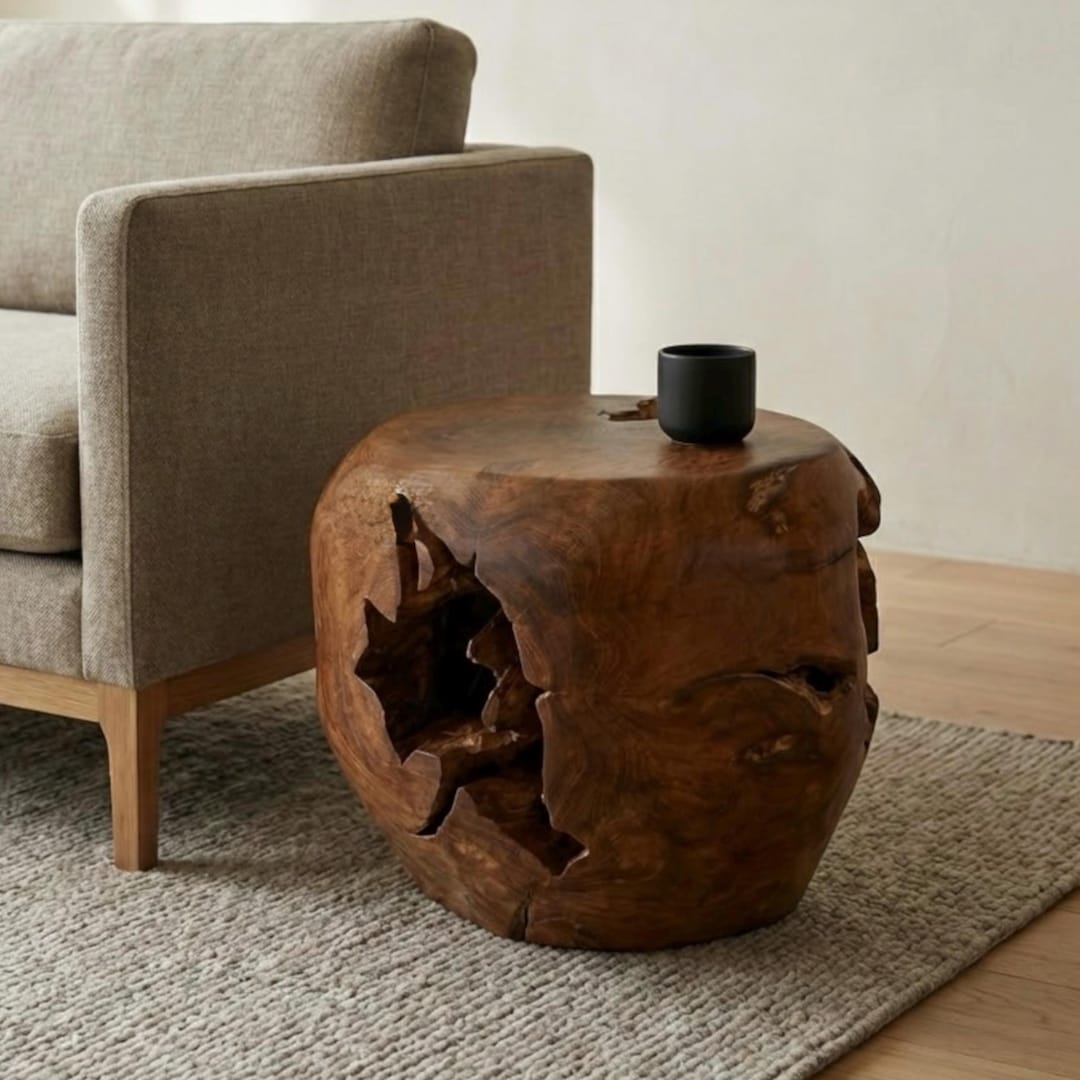 Organic Teak Root Side Table – Solid Wood Accent Stool - Etsy
