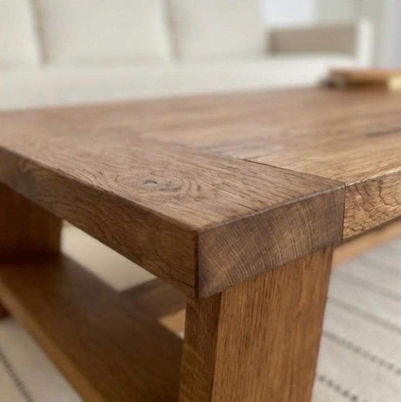 Chunky Reclaimed Oak Coffee Table – Handcrafted Solid Wood Table - Long Living Room Furniture image 7