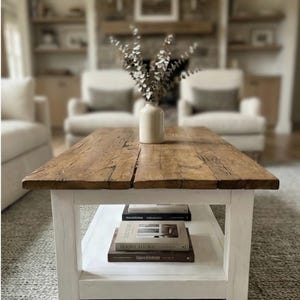 Rustic Reclaimed Oak Coffee Table, Handcrafted Solid Wood Table with Storage Shelf image 16
