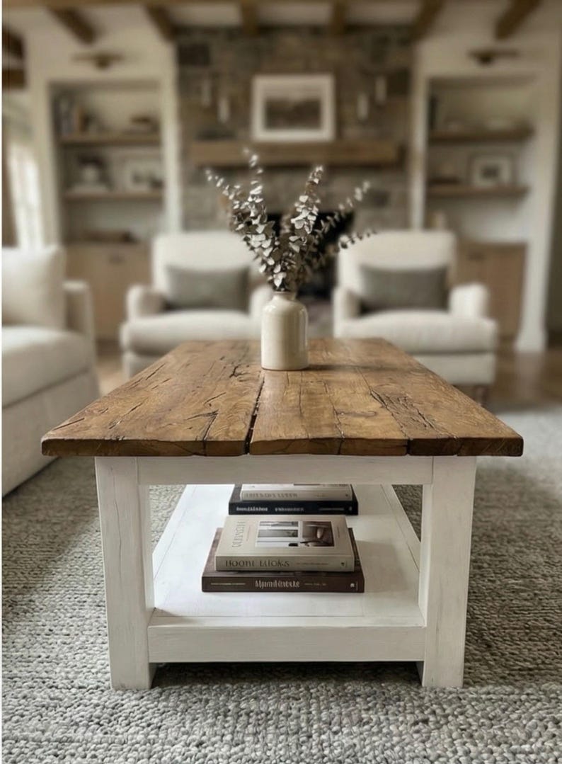 Rustic Reclaimed Oak Coffee Table, Handcrafted Solid Wood Table with Storage Shelf image 16