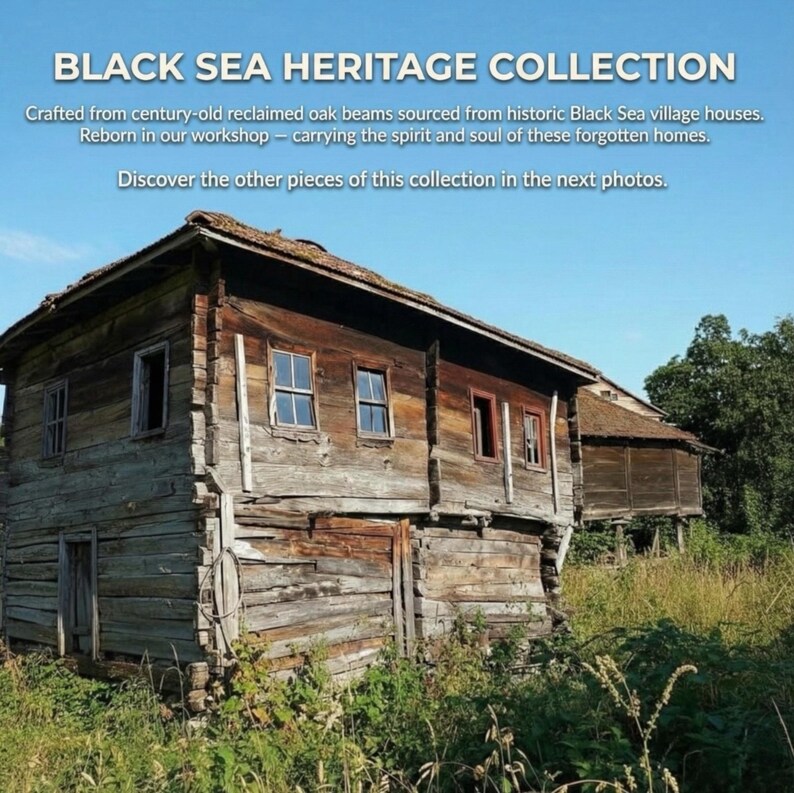 May include: An image of a weathered wooden building with the text "BLACK SEA HERITAGE COLLECTION". The building has multiple windows and a rustic appearance, set against a blue sky and grassy foreground. The text describes the collection's origin.