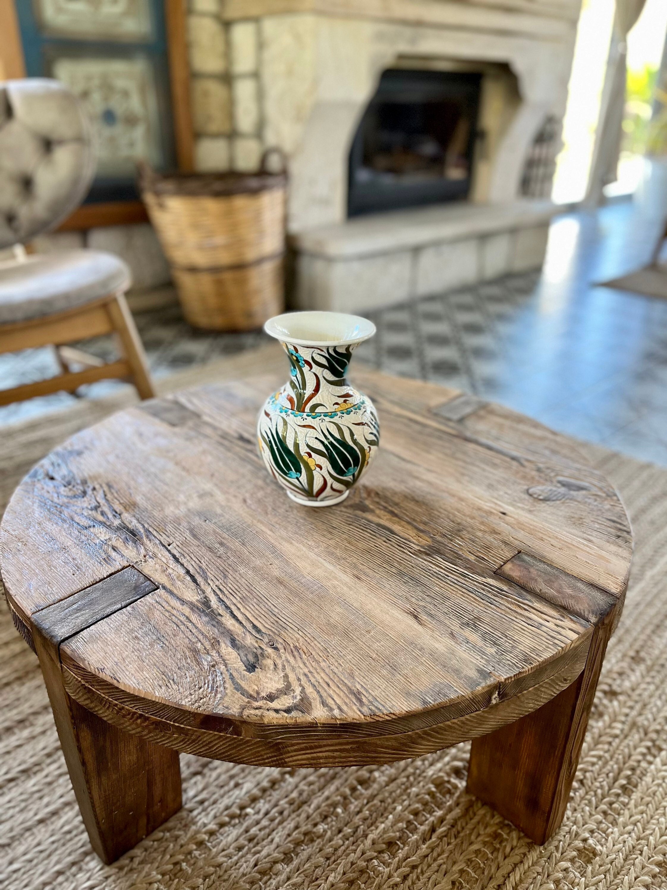 Rustic Reclaimed Coffee Table Round Handmade Furniture and Decor