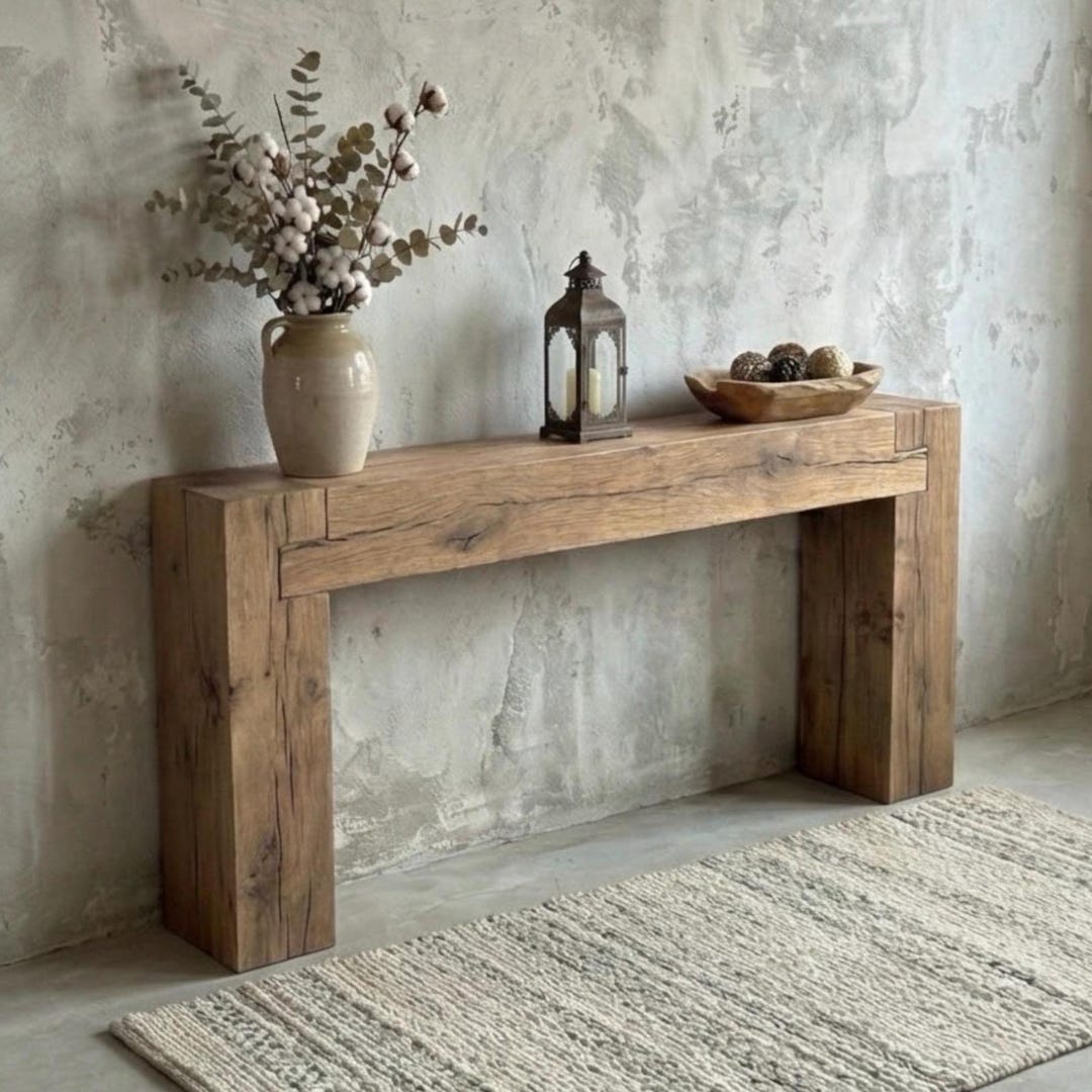 Rustic Beam Console Reclaimed Oak Beam Console Table: Handcrafted Rustic Entryway Furniture ...