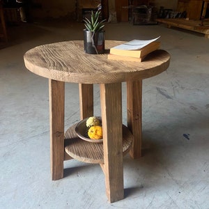 Rustic Round Side Table Living Room, Reclaimed Wood End Table With ...