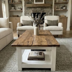 Rustic Reclaimed Oak Coffee Table, Handcrafted Solid Wood Table with Storage Shelf image 13