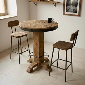 Round Reclaimed Wood Pub Table – Rustic Bar Height Table for Farmhouse & Bistro Spaces image 5