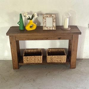 X Style Custom Console Table With Shelf, Reclaimed Oak Entryway Console ...