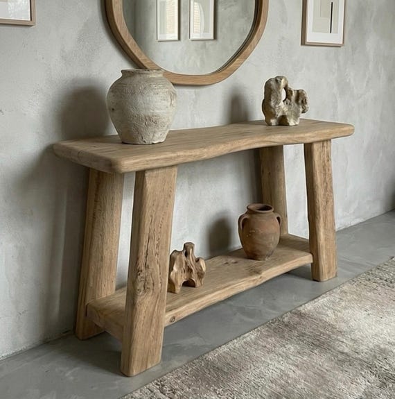 Reclaimed Oak Entryway Console Table – Organic Modern Design