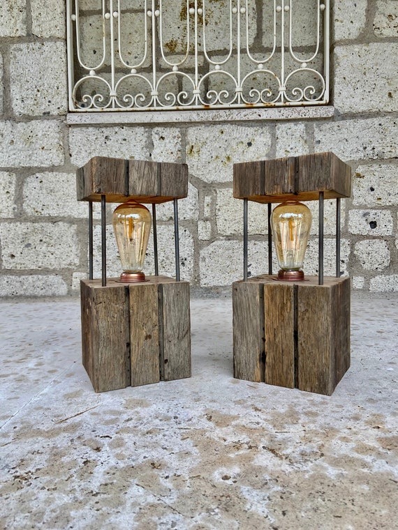 Unique Table Lamp Wood Rustic Bedside Lamp for Bedroom Decor Bedside Lamp Unique Decor for Bedroom Reclaimed Wood Lamp for Table Etsy