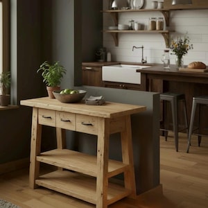 Reclaimed Oak Counter Height Island – Rustic Farmhouse Kitchen Table ...