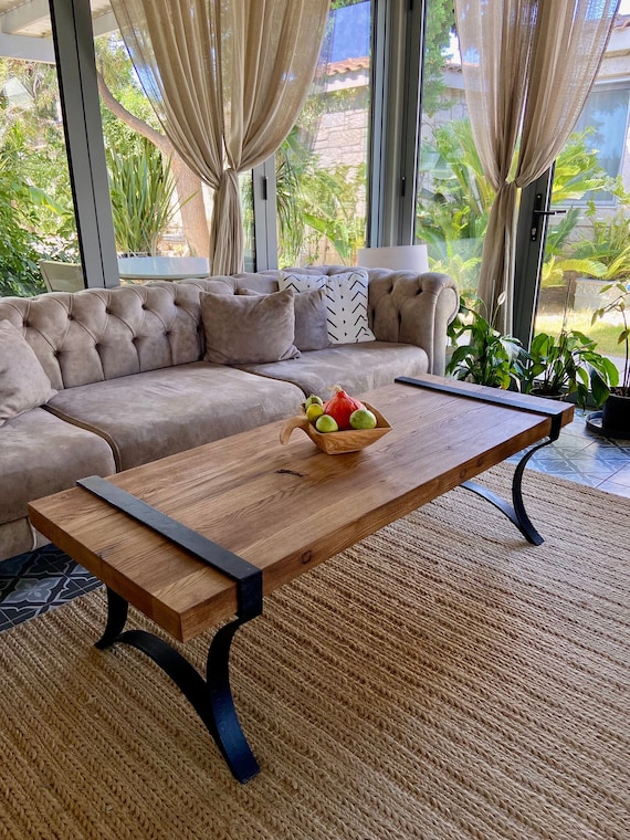 Wood and iron coffee table discount