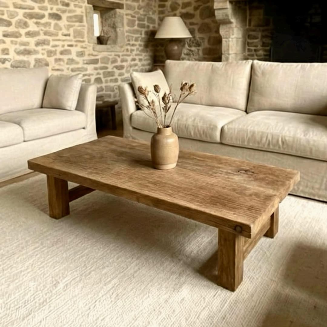 Rustic Low Table Reclaimed Wood Low Coffee Table – Handmade Long Rustic Farmhouse Design ...