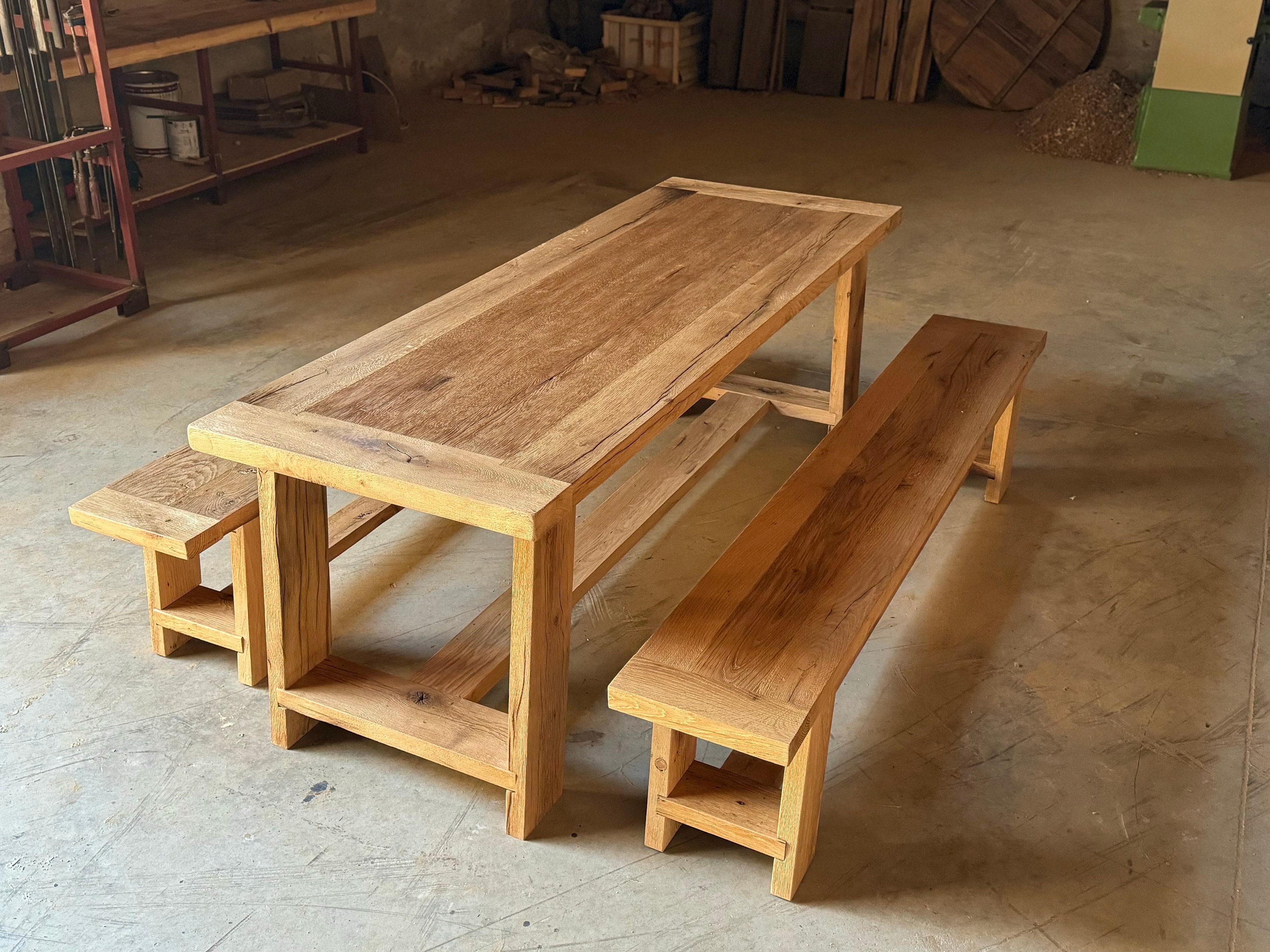 Oak Solid Wood Dining Table Reclaimed Wood Farmhouse Dining Table Bench Rustic Dining Table for Patio Furniture Set Etsy