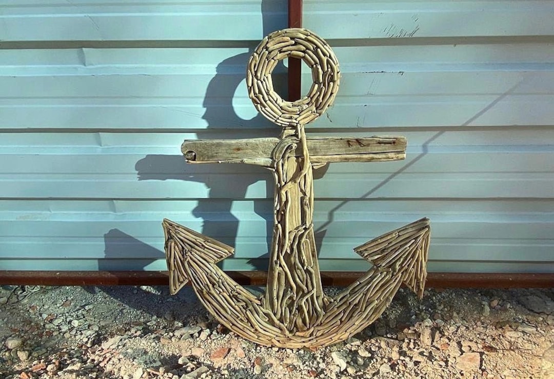 Driftwood Anchor Large Wall Art Wood, Wood Nautical Wall Art Beach