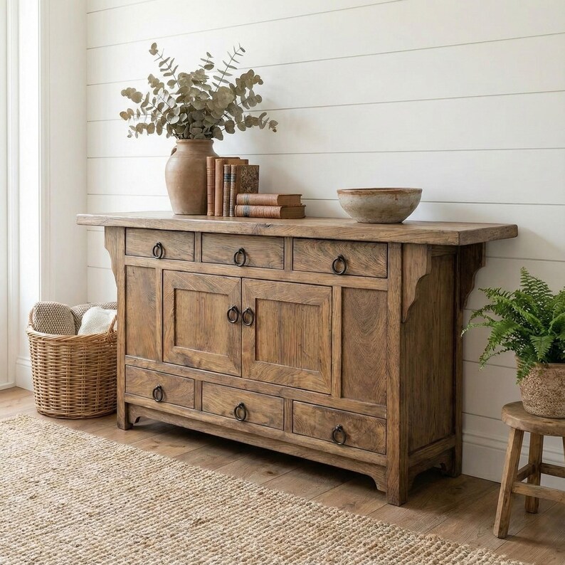 Rustic Oak Sideboard – Solid Wood Buffet Cabinet, Farmhouse Credenza image 15