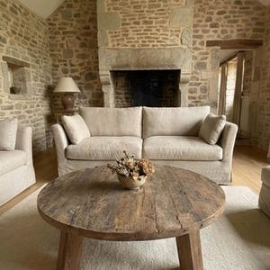 Reclaimed Barn Wood Coffee Table – Rustic Round Handmade Wabi Sabi Furniture image 12