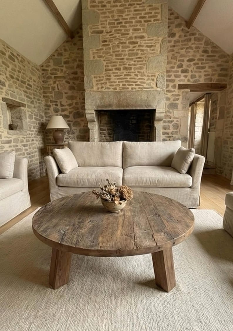 Reclaimed Barn Wood Coffee Table – Rustic Round Handmade Wabi Sabi Furniture image 12