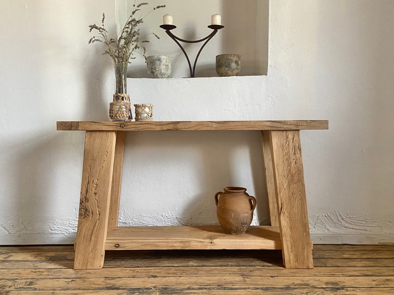 Oak Wood Console Table Modern Rustic , Hallway Table Modern Farmhouse Furniture, Rustic Entryway Console Table Oak zdjęcie 1