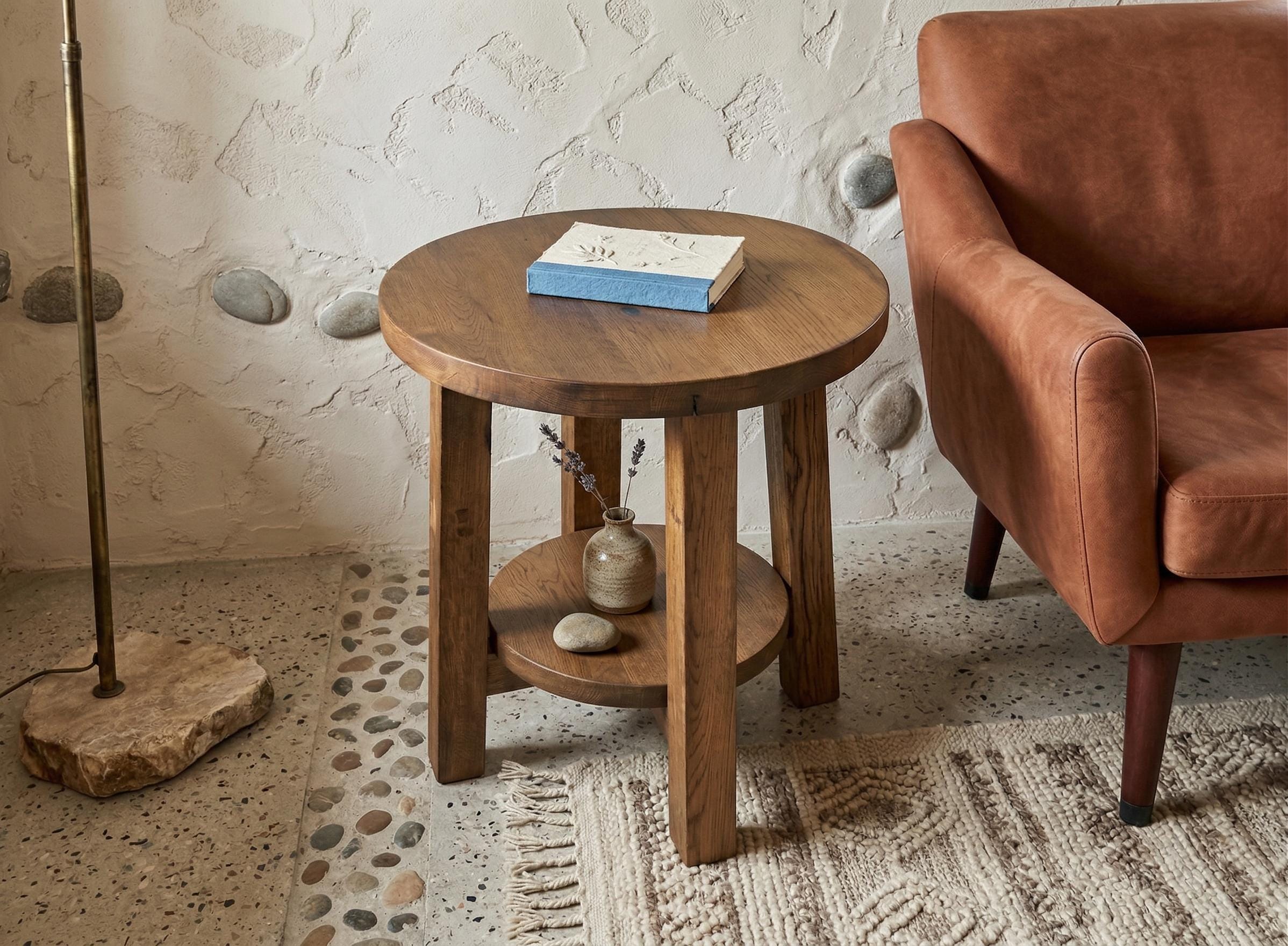 Solid Reclaimed Oak Side Table, Handcrafted End Table for Japandi