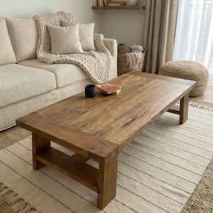 Chunky Reclaimed Oak Coffee Table – Handcrafted Solid Wood Table - Long Living Room Furniture image 11
