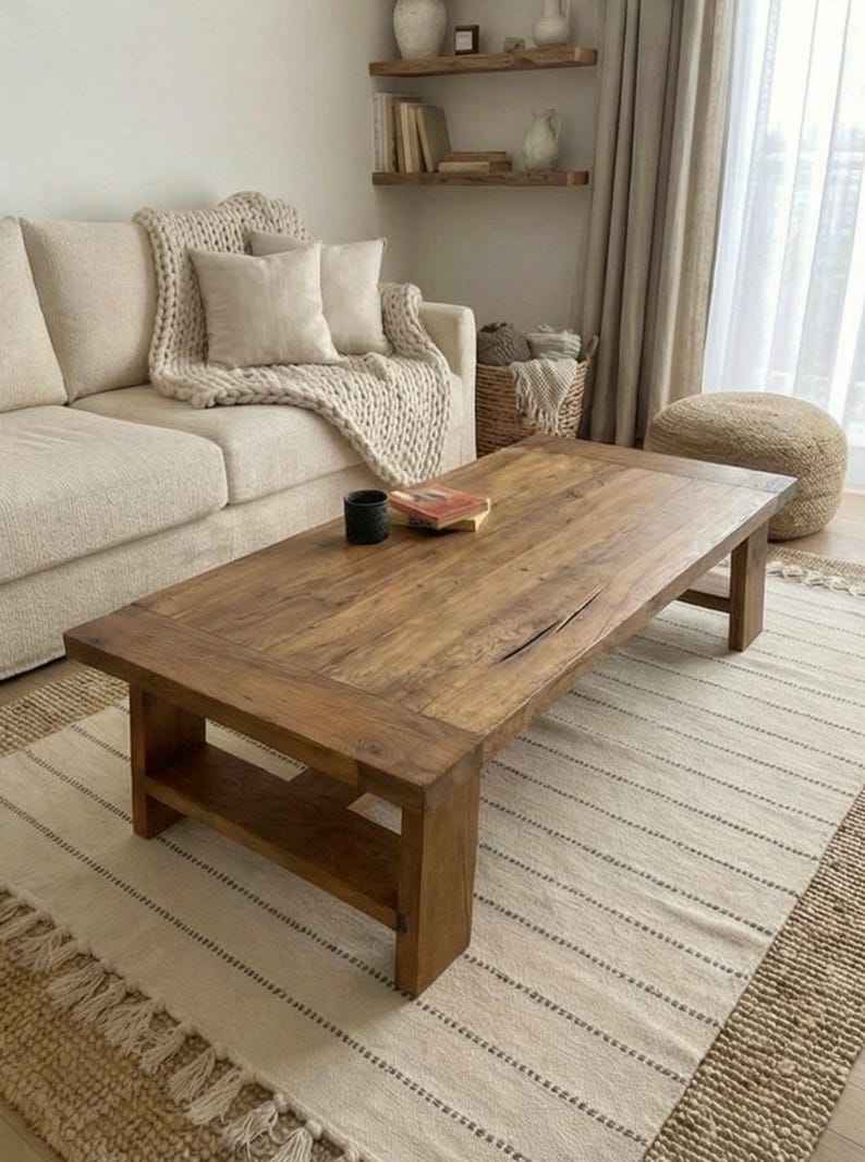 Chunky Reclaimed Oak Coffee Table – Handcrafted Solid Wood Table - Long Living Room Furniture image 11