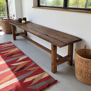 Handmade Reclaimed Oak Bench – Long Rustic Wooden Entryway Seating