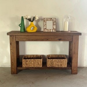 X Style Custom Console Table With Shelf, Reclaimed Oak Entryway Console ...