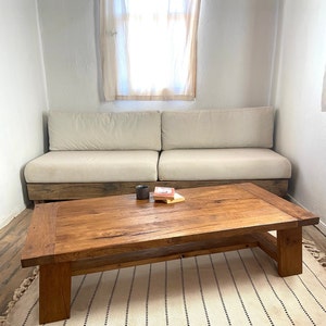 Rustic Wood Armless Sofa Frame, Floor Couch Living Room, Reclaimed Wood