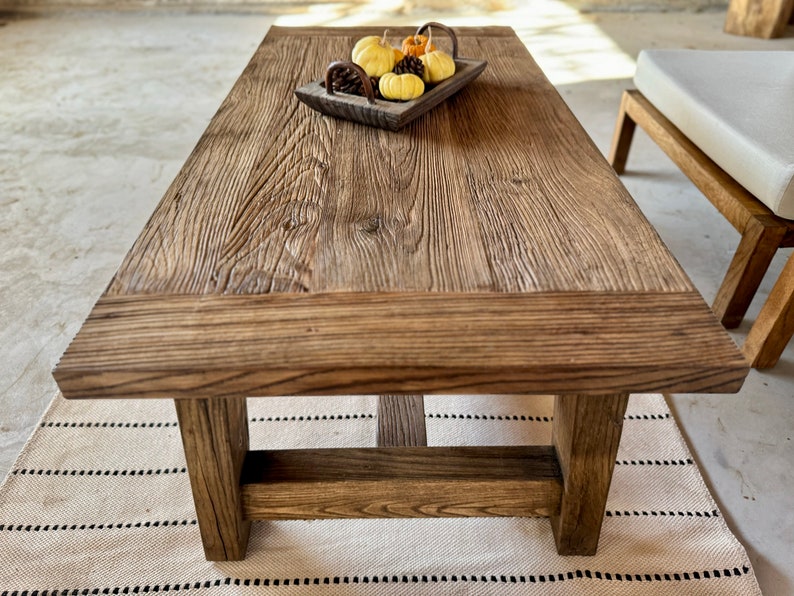 Natural Rustic Coffee Table, Barnwood Farmhouse Table, Reclaimed Coffee Table Wooden, Rustic Reclaimed Wood Table image 2