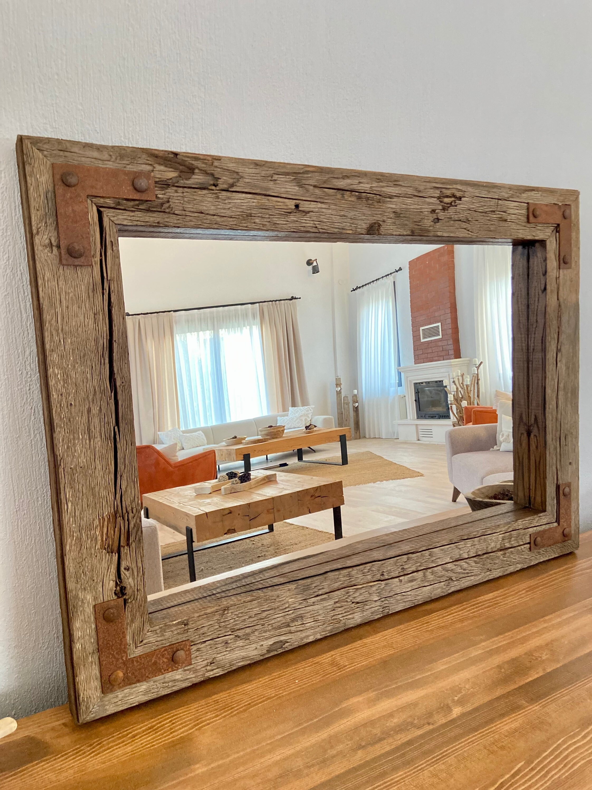 Espejo de pared de longitud completa, 55 x 19 pulgadas, espejo de suelo con  marco de madera rústica, para montar en la pared, de pie, colgado o