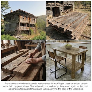 Reclaimed Oak Kitchen Island Table – Rustic Farmhouse Counter Height Table with Storage Shelf image 4