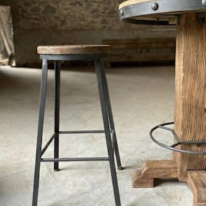 Round Reclaimed Wood Pub Table – Rustic Bar Height Table for Farmhouse & Bistro Spaces image 16