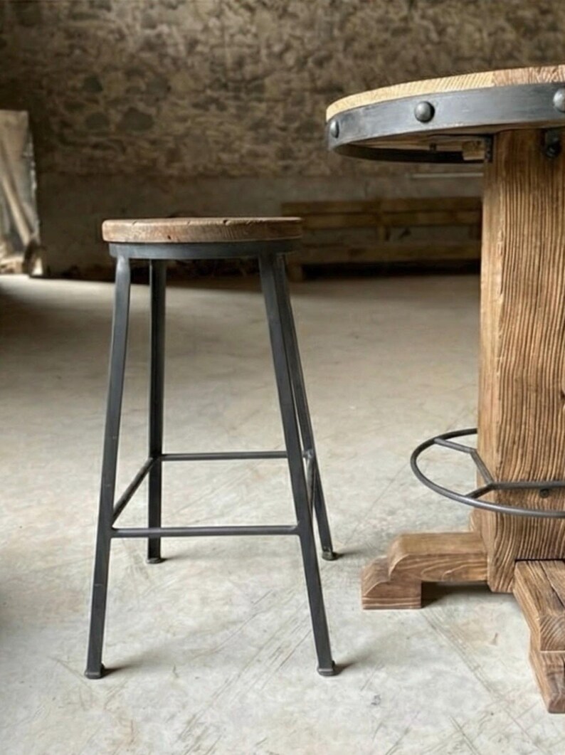 Round Reclaimed Wood Pub Table – Rustic Bar Height Table for Farmhouse & Bistro Spaces image 16