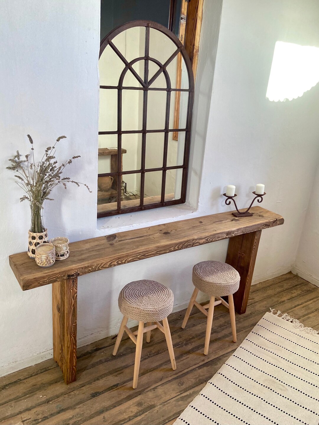 Long Console Table Reclaimed Wood, Entryway Console Table Rustic