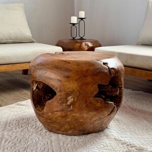 Organic Teak Root Side Table – Solid Wood Accent Stool - Etsy