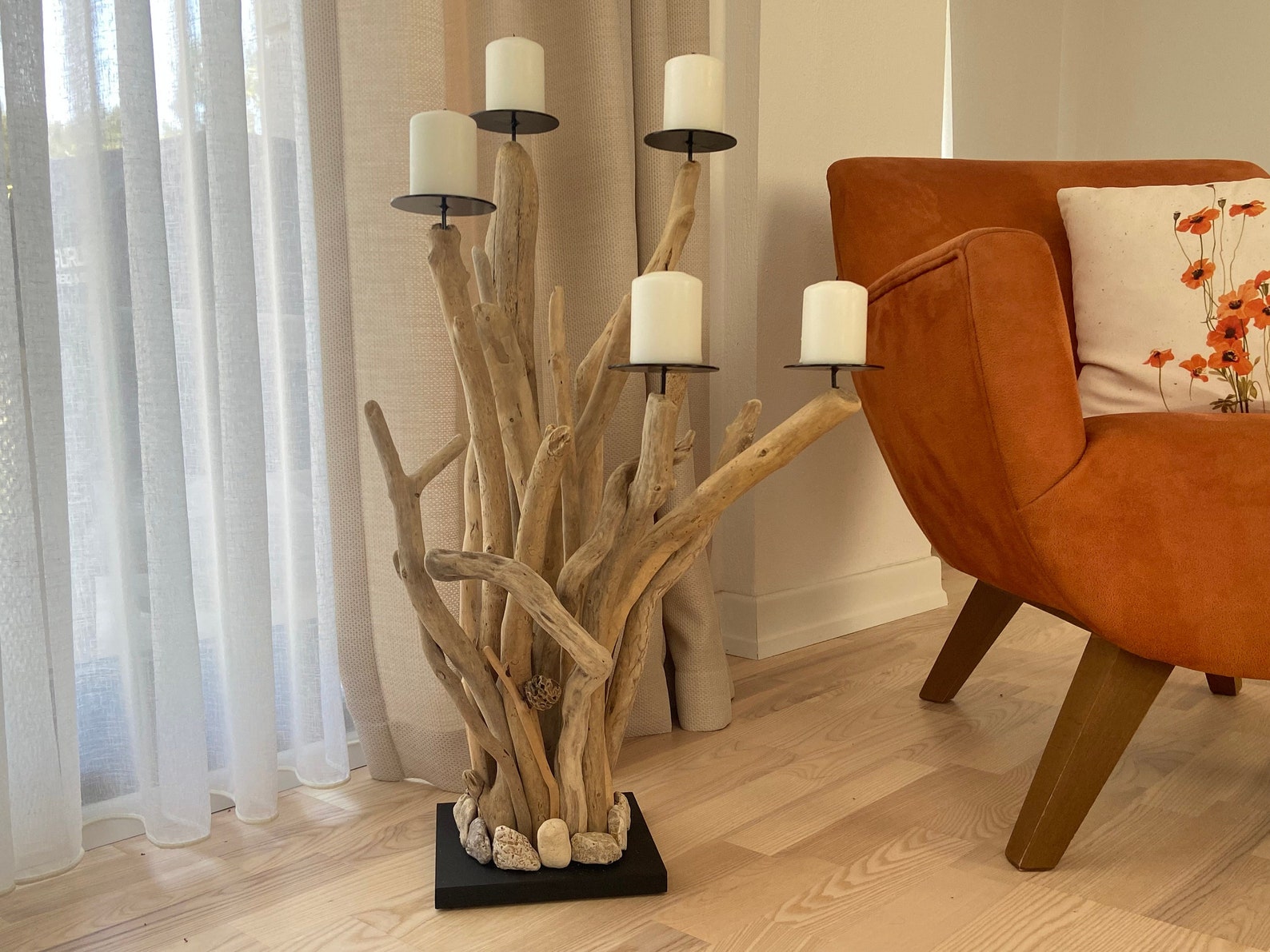 Large Candle Holder Outdoor Decor Driftwood Floor Candelabra Etsy