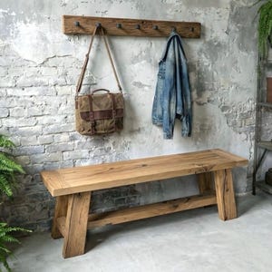 Reclaimed Oak Coat Rack with Wrought Iron Railroad Spike Hooks - Farmhouse Style image 16