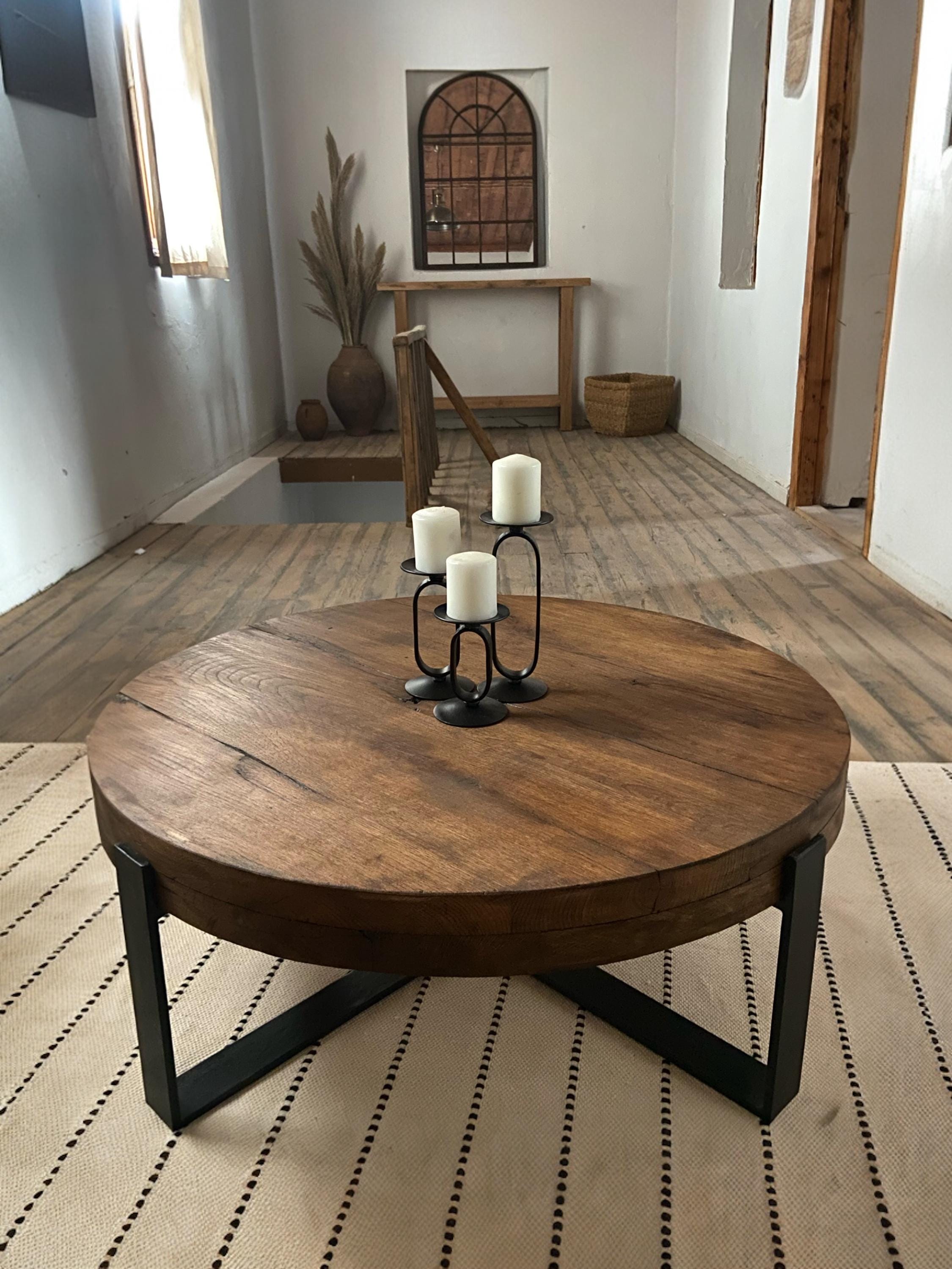 COZAYH Tavolino Rotondo In Stile Fattoria - Finitura Fatta A Mano - Bianco Con Ripiano Inferiore - 5