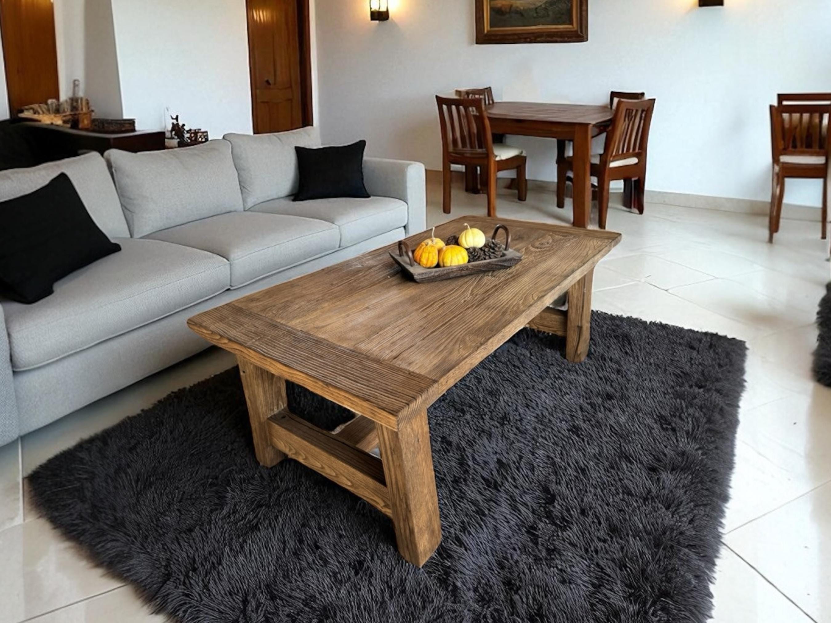 Casa Padrino tavolino da caffè in stile country con piano in vetro marrone 90 x 90 x H. 45 cm - Tavolo da Soggiorno in Legno Massello - Mobili per Soggiorni in Stile Country | Casa Padrino