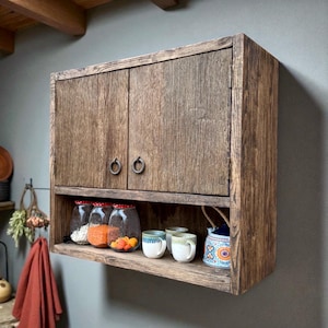 Reclaimed Oak Wall Cabinet: Rustic Farmhouse Bathroom Kitchen Storage
