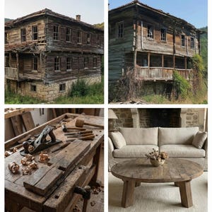 Reclaimed Barn Wood Coffee Table – Rustic Round Handmade Wabi Sabi Furniture image 3