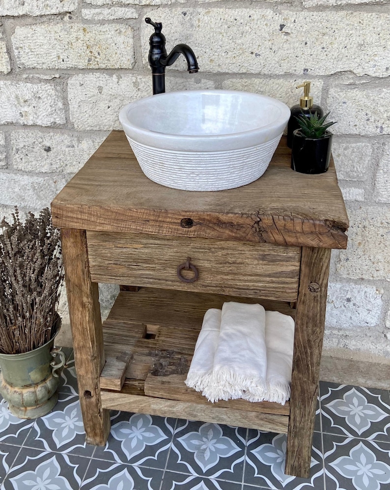 Reclaimed Bathroom Vanity with Single Sink, Rustic Wood Bathroom Vanity with Sink, Reclaimed Wood Vanity Bathroom Rustic Vanity zdjęcie 10