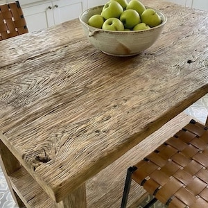 Reclaimed Oak Kitchen Island Table – Rustic Farmhouse Counter Height Table with Storage Shelf image 12
