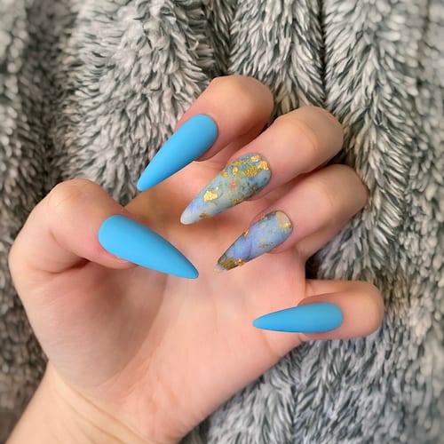 Jewelry Beauty Brown Base Blue Aurora Long Coffin Luxury Press On Nails Craft Supplies Tools Runkel Standfuss De