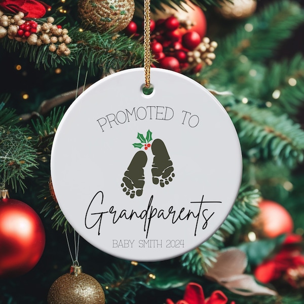 Promoted To Grandparents Ornament, Christmas Ornament, Pregnancy Announcement Reveal To Grandparents, New Baby Announcement Ornament Gift